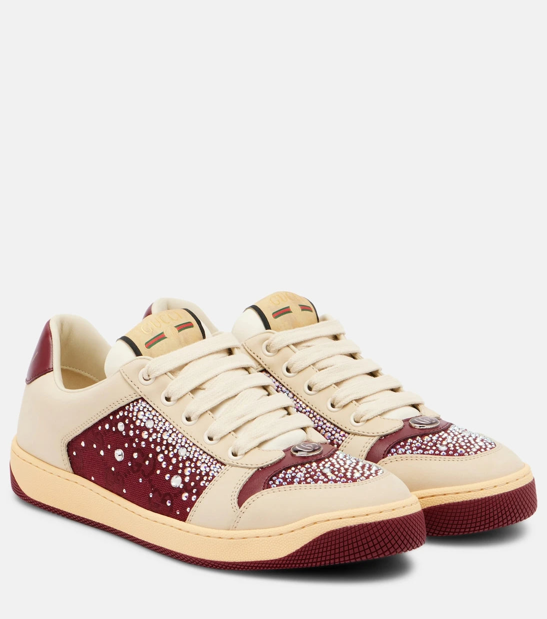 Gucci - Screener embellished canvas and leather sneakers