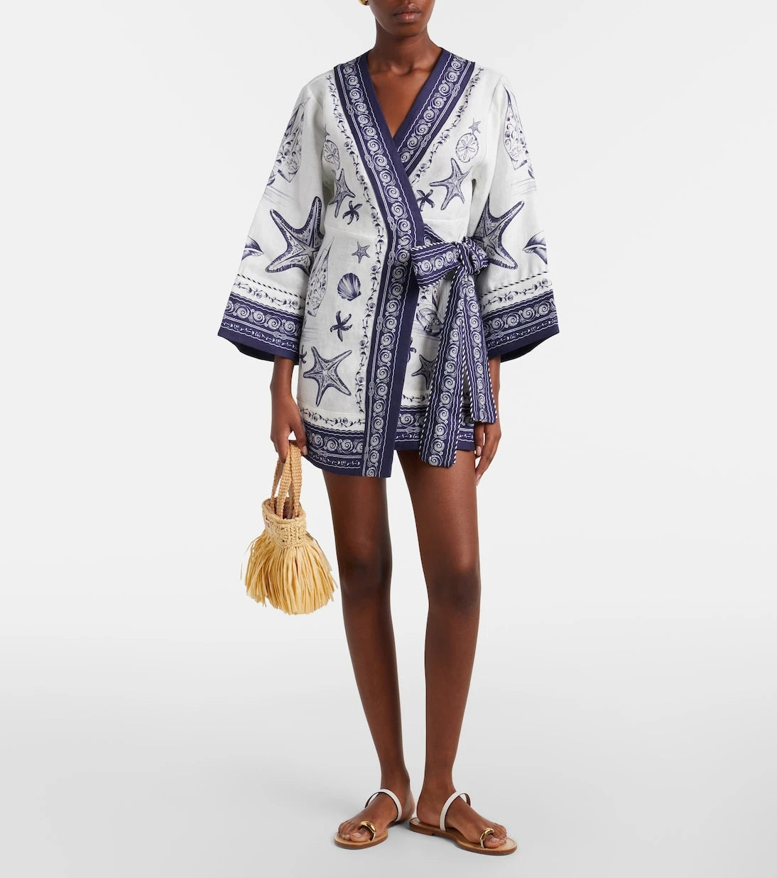 Farm Rio - Coast Scarf printed linen wrap dress