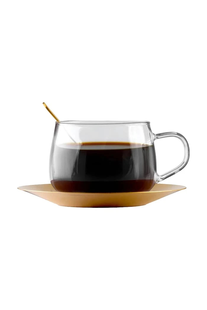 Vialli Design borosilikat camdan fincan ve tabaklı porselen fincan 400 ml