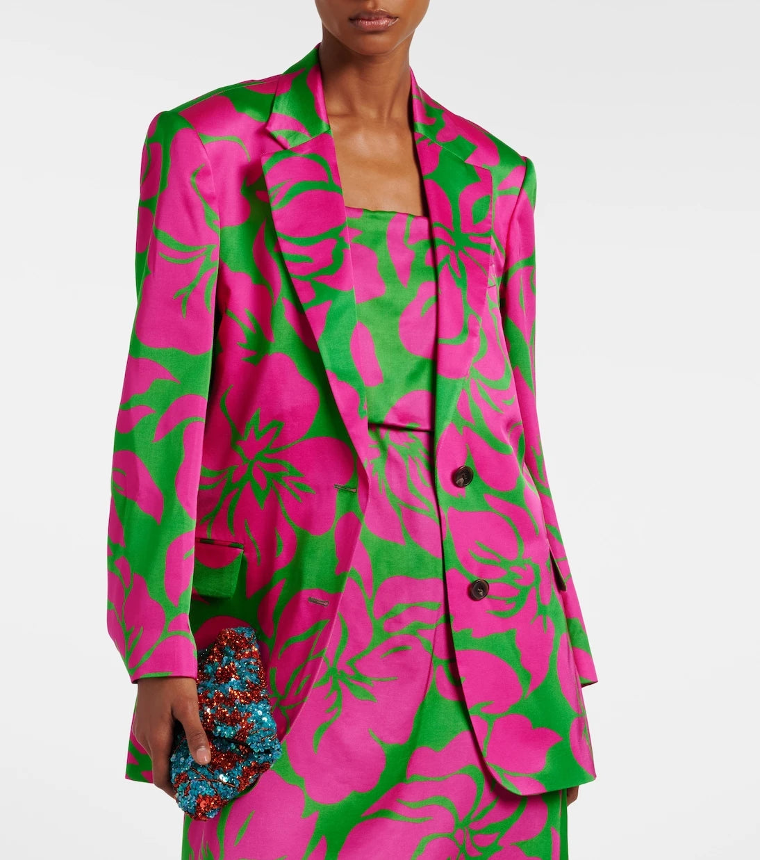 Dries Van Noten - سترة بليزر من الساتان بنقشة الزهور