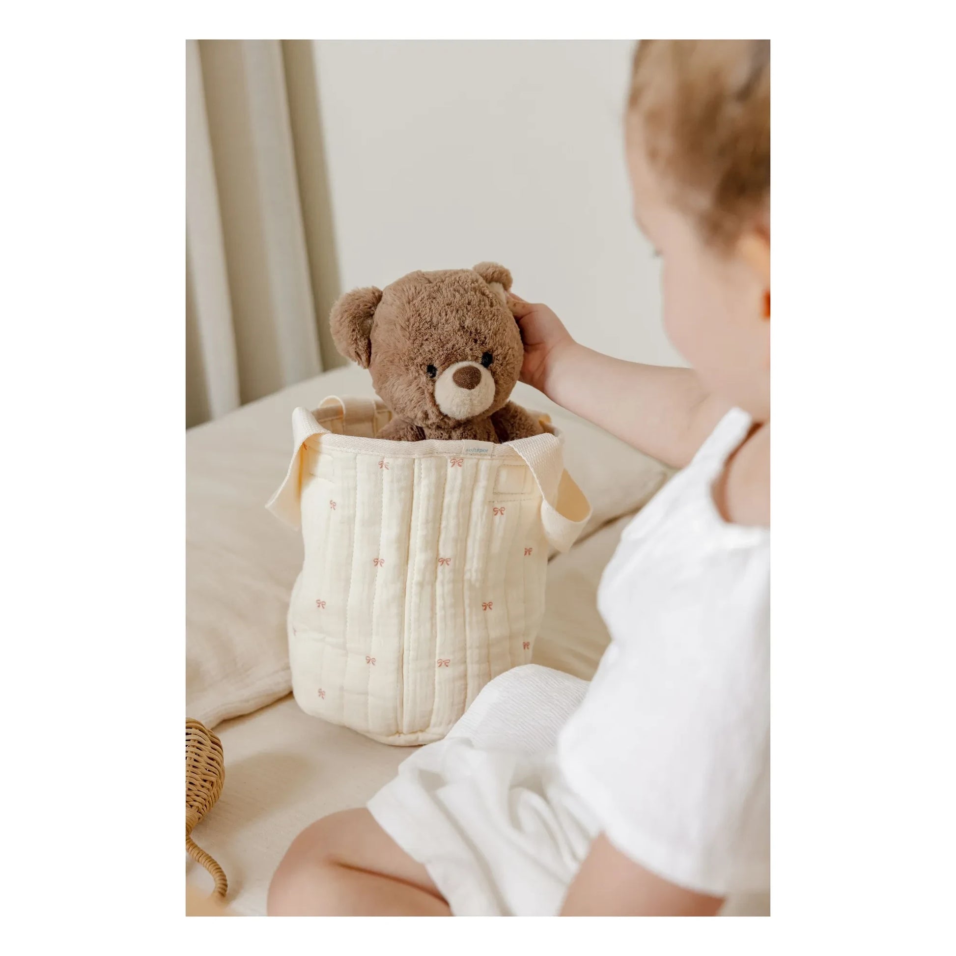 Soft Spot - Ribbon storage basket in organic cotton | Ecru
