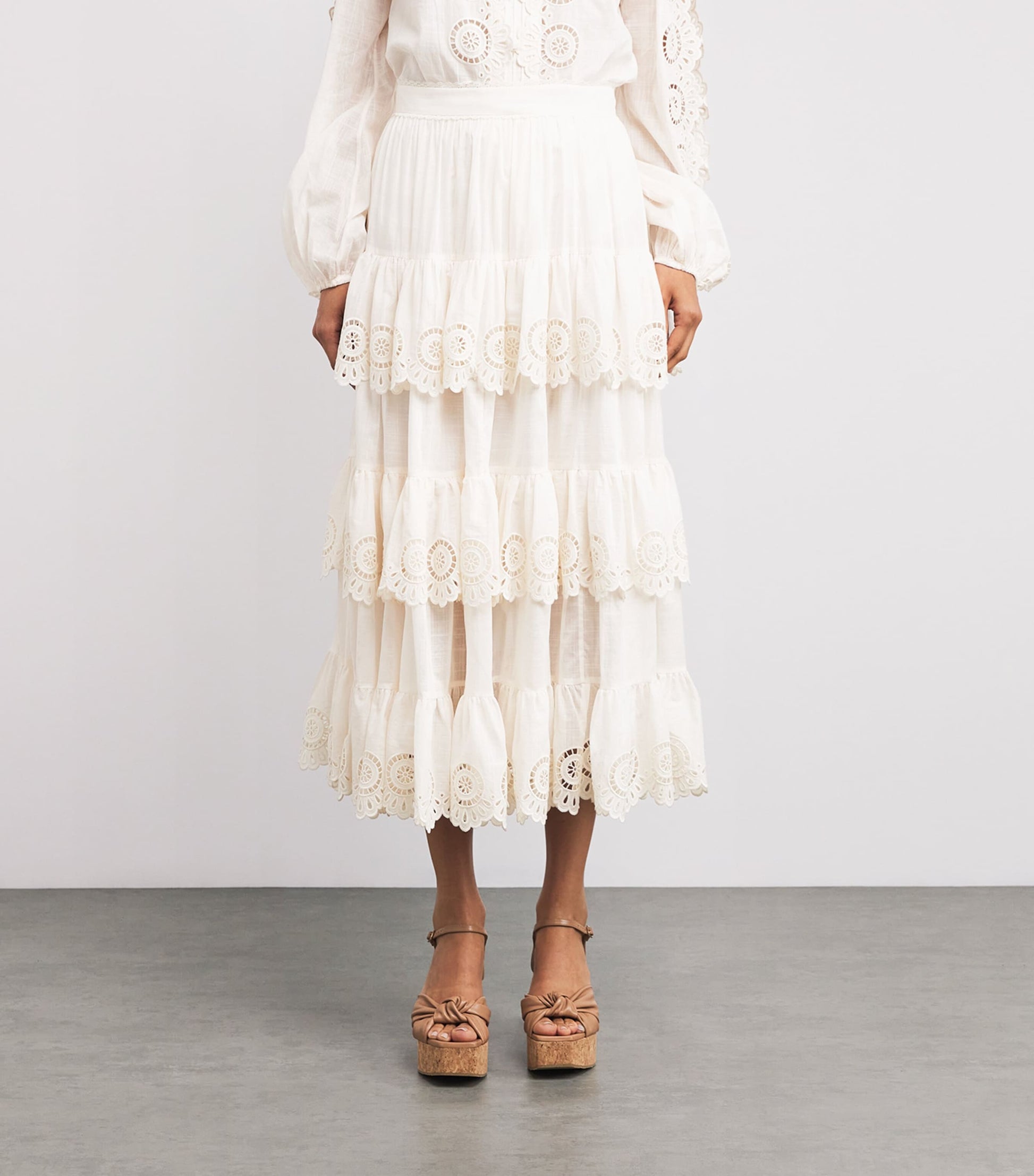 Zimmermann White Broderie Anglaise Lucky Midi Skirt