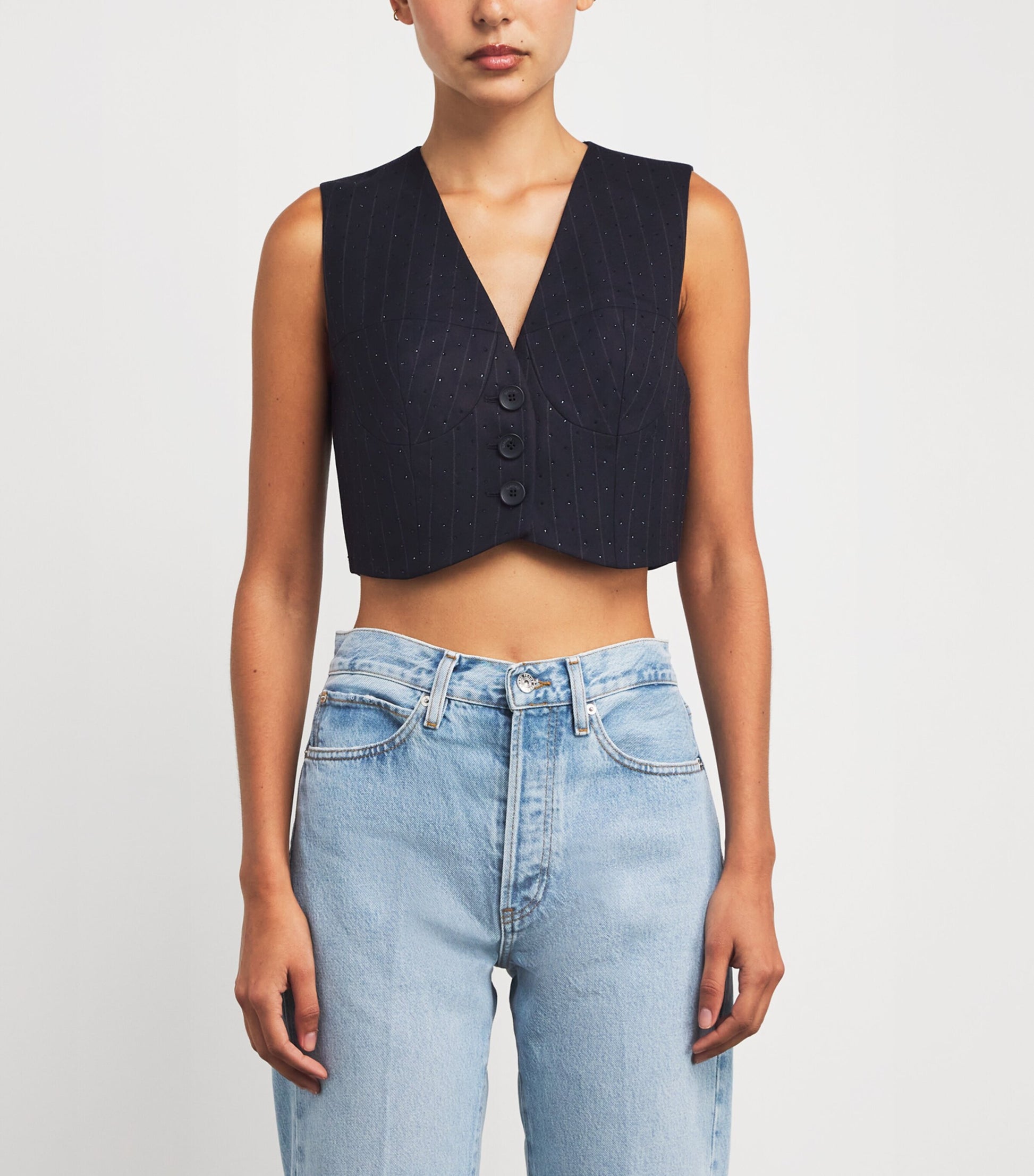 Rhinestone-Embellished Stripe Waistcoat NAVY BLUE