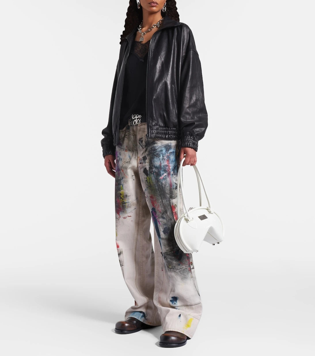 Acne Studios - سترة جلدية بشعار العلامة