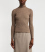 Max Mara Beige Wool-Blend Ribbed High-Neck Sweater