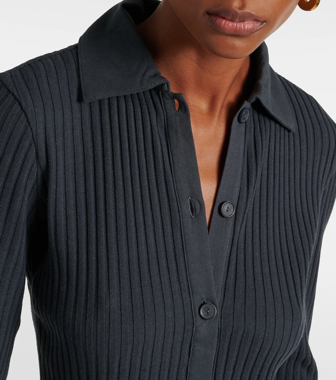 Vince - Ribbed-knit cotton-blend polo pullover