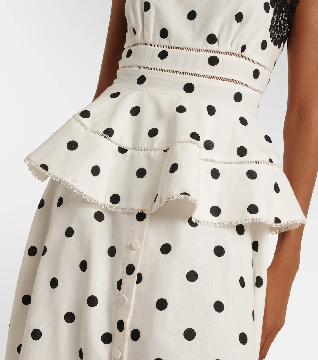 Self-Portrait - Polka-dot linen and cotton midi dress