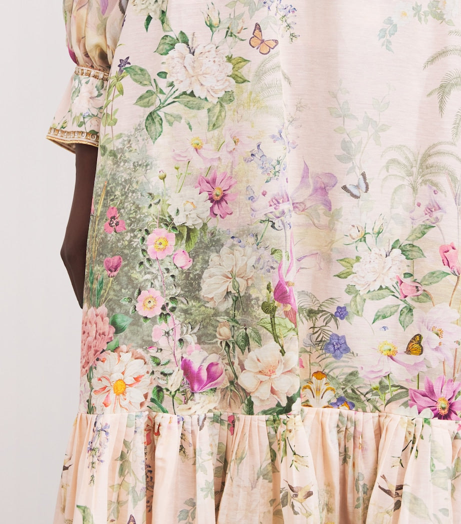 Pink Linen-Silk Belted Maxi Skirt