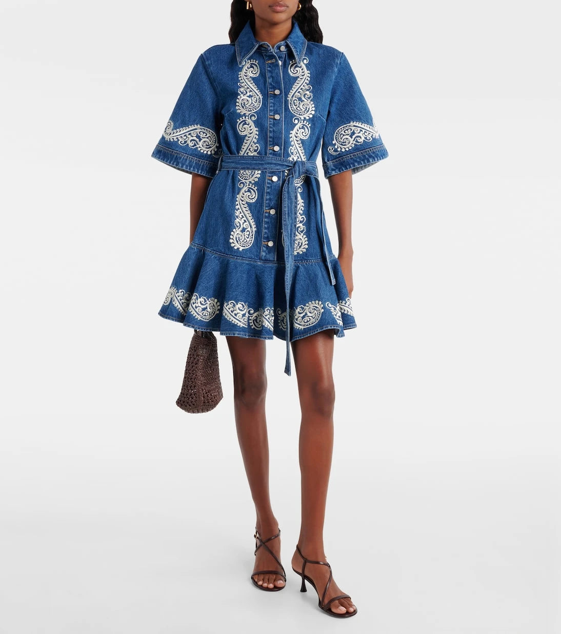 Alémais - Embroidered paisley denim minidress
