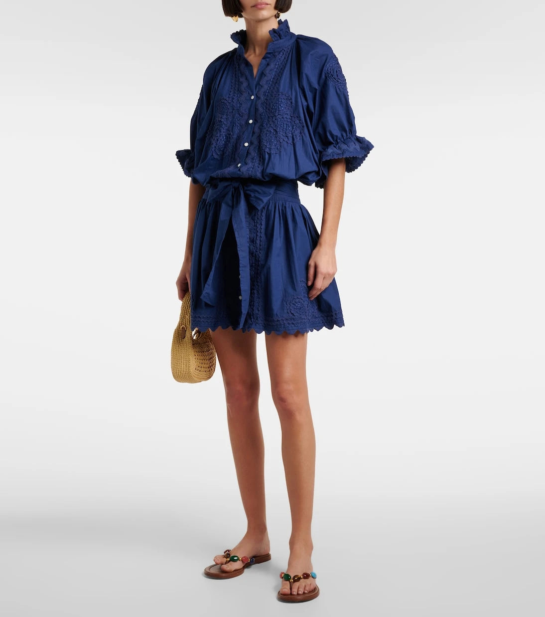 Juliet Dunn - Embroidered cotton poplin minidress