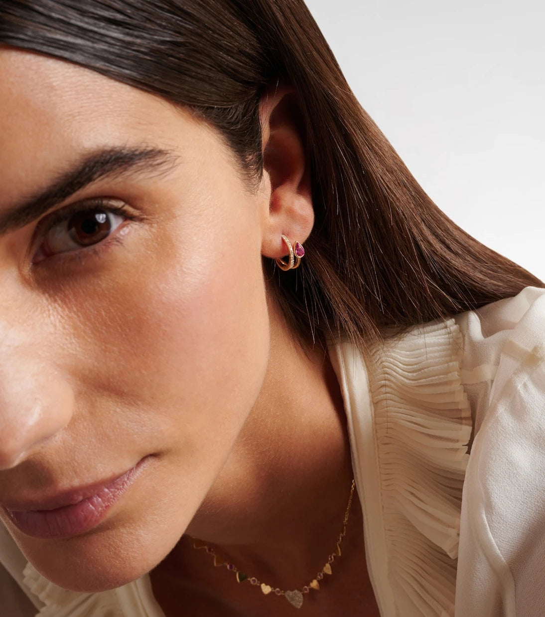Roxanne First - 14kt gold single hoop earring with diamonds and sapphire
