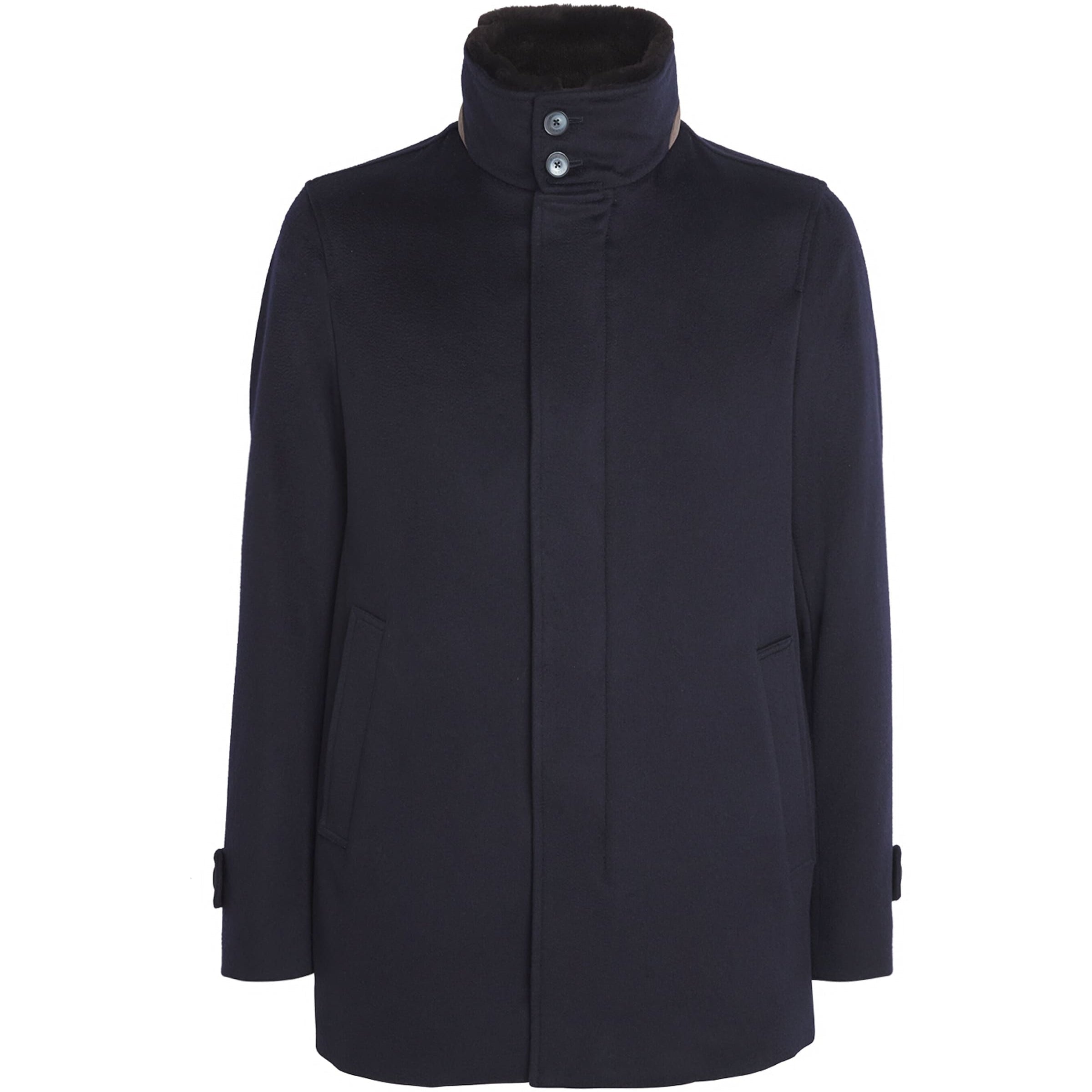 Navy Cashmere Shearling-Trim Car Coat