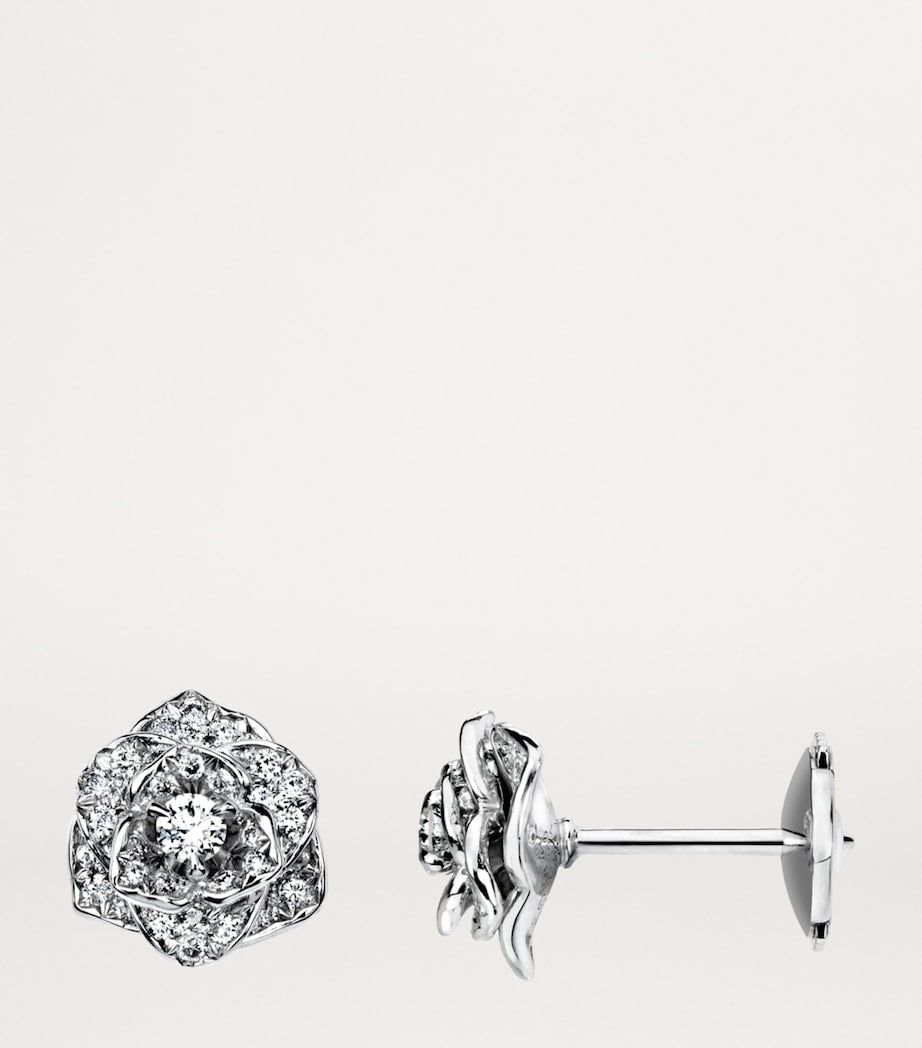 White Gold and Diamond Rose Stud Earrings