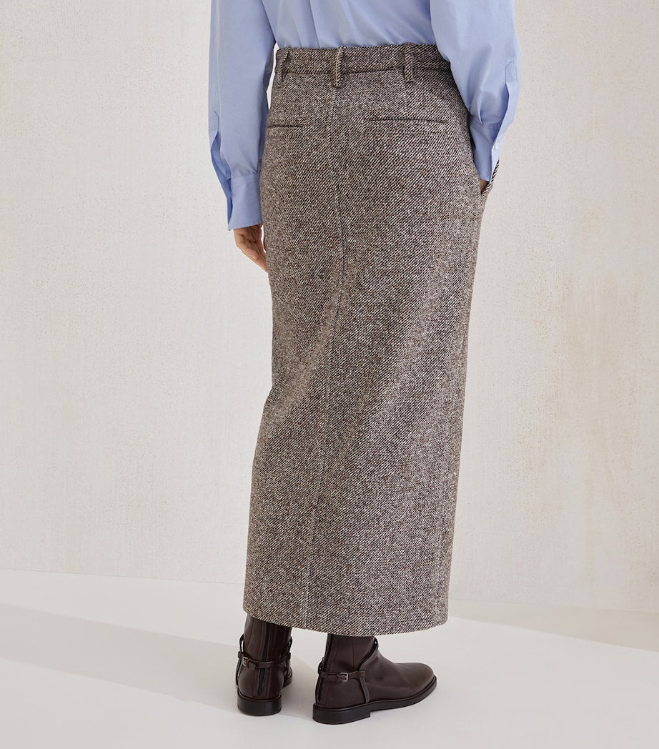 Brunello Cucinelli Brown Wool-Silk Mélange Pencil Skirt