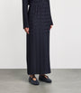 Navy Basketweave Plissé Midi Skirt