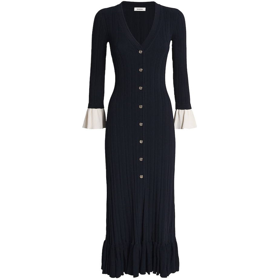 Knit Two-Tone Midi Dress NAVY BLUE
