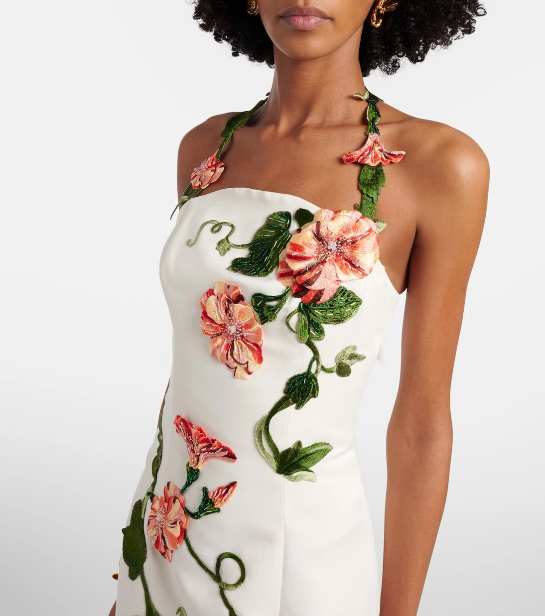 Leo Lin - Floral-appliqué halterneck gown