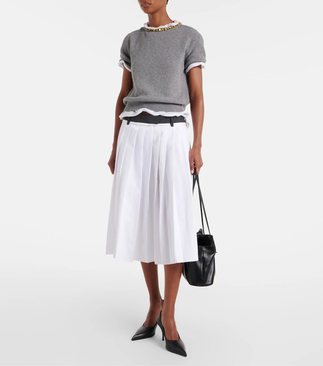 Prada - Pleated cotton midi skirt