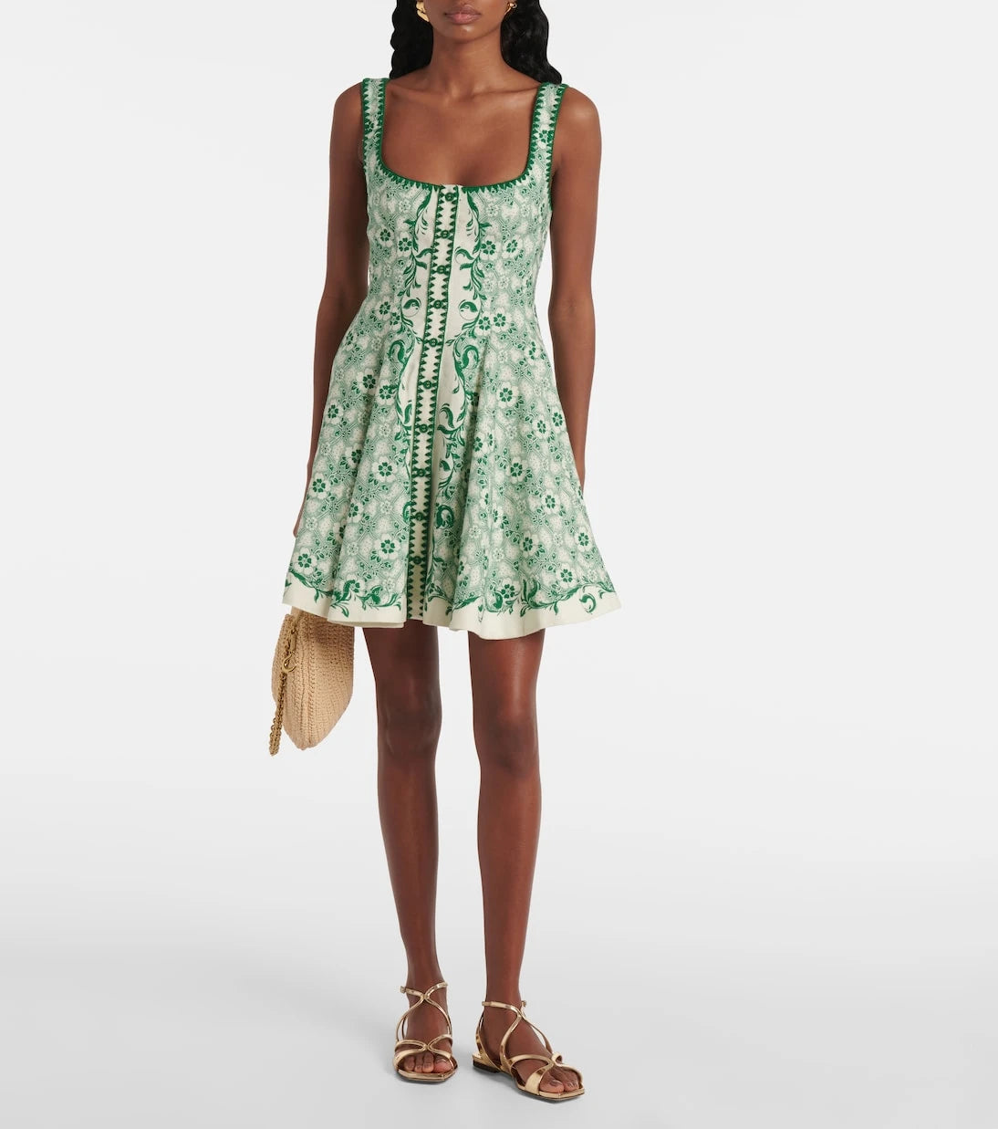Alémais - Olive printed linen and cotton minidress