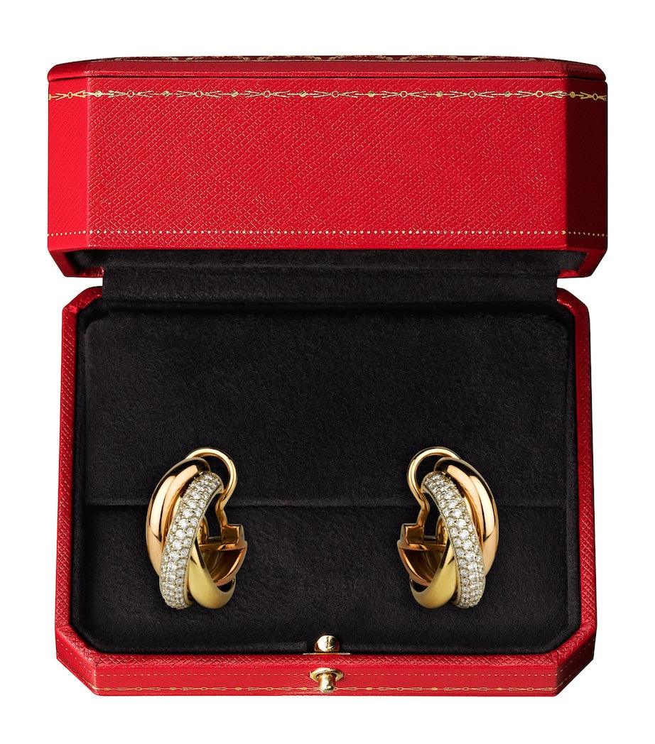 White, Yellow, Rose Gold and Diamond Trinity Hoop Earrings