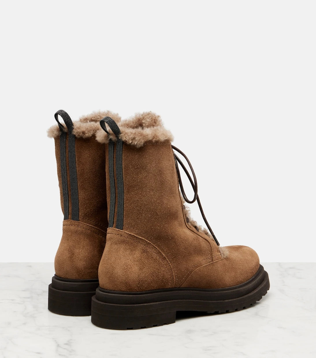 Brunello Cucinelli - Monili shearling-lined suede combat boots