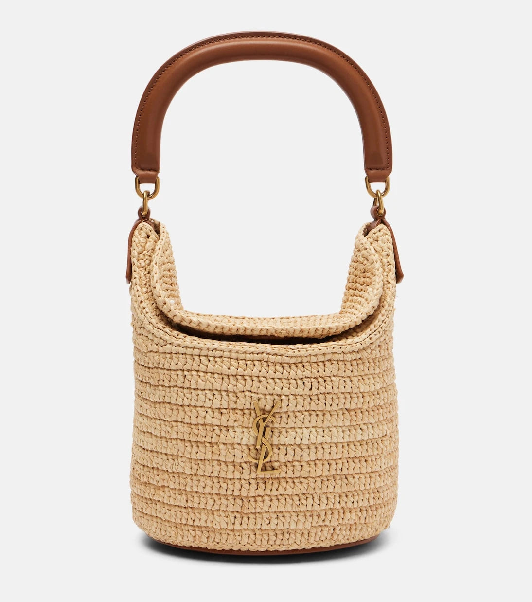 Saint Laurent - Gaby leather-trimmed raffia bucket bag