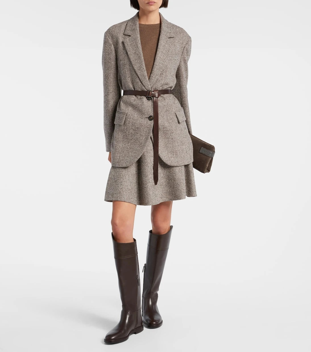 Brunello Cucinelli - Kuşaklı balıksırtı yün karışımlı blazer
