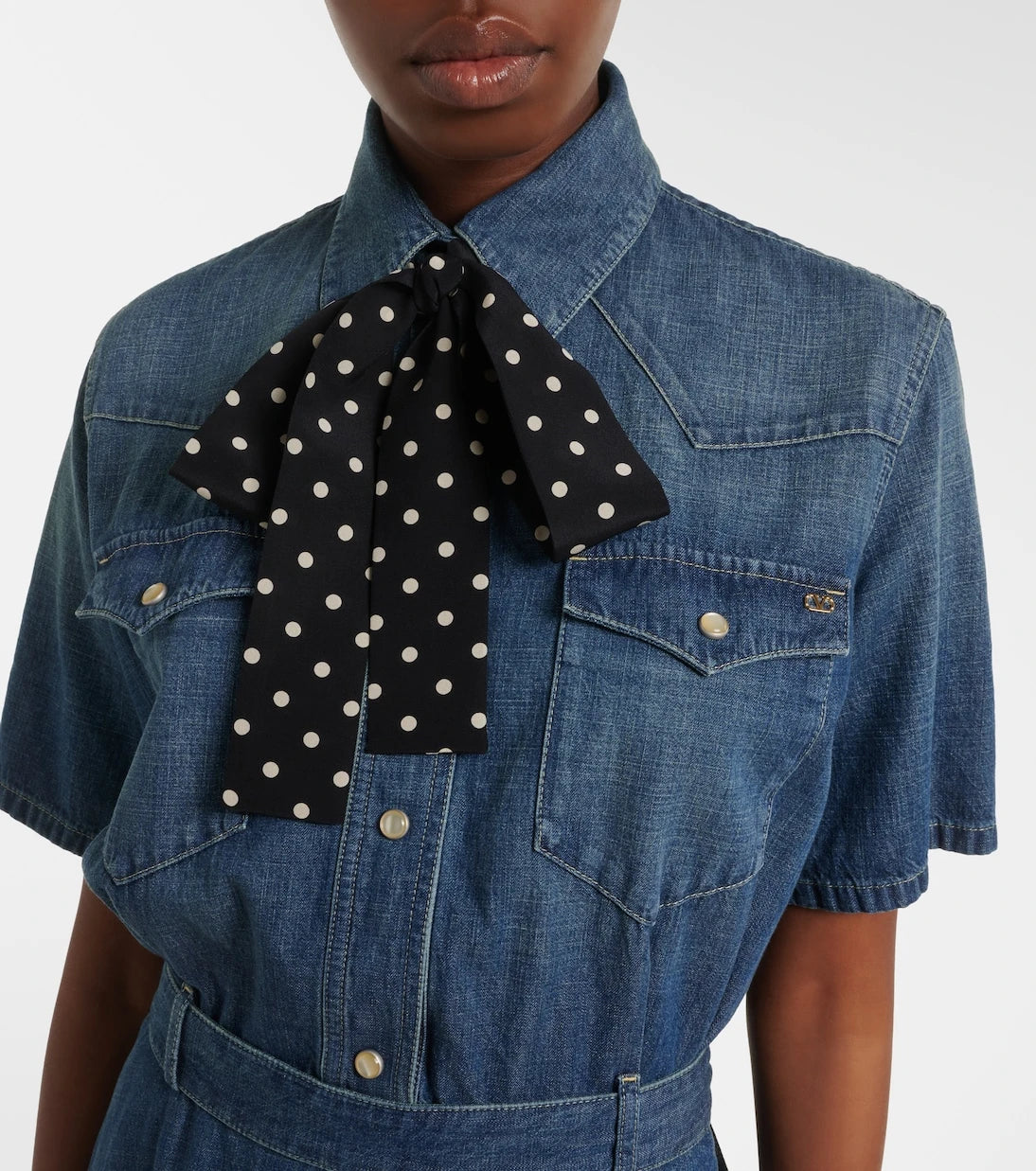 Valentino - Belted denim polo dress