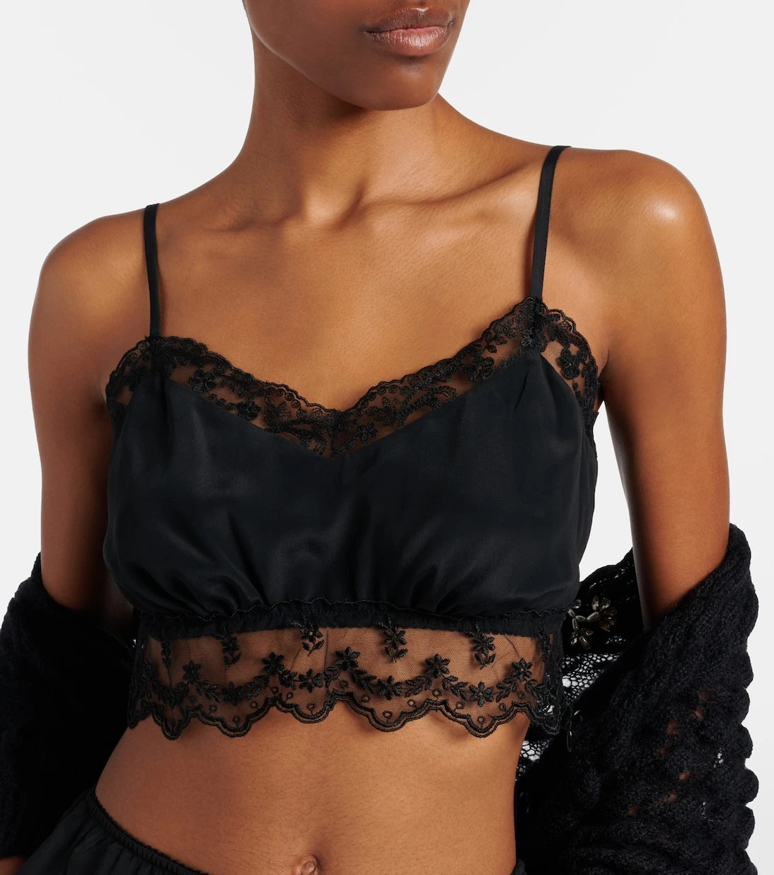 Simone Rocha - Lace-trimmed crêpe de chine crop top