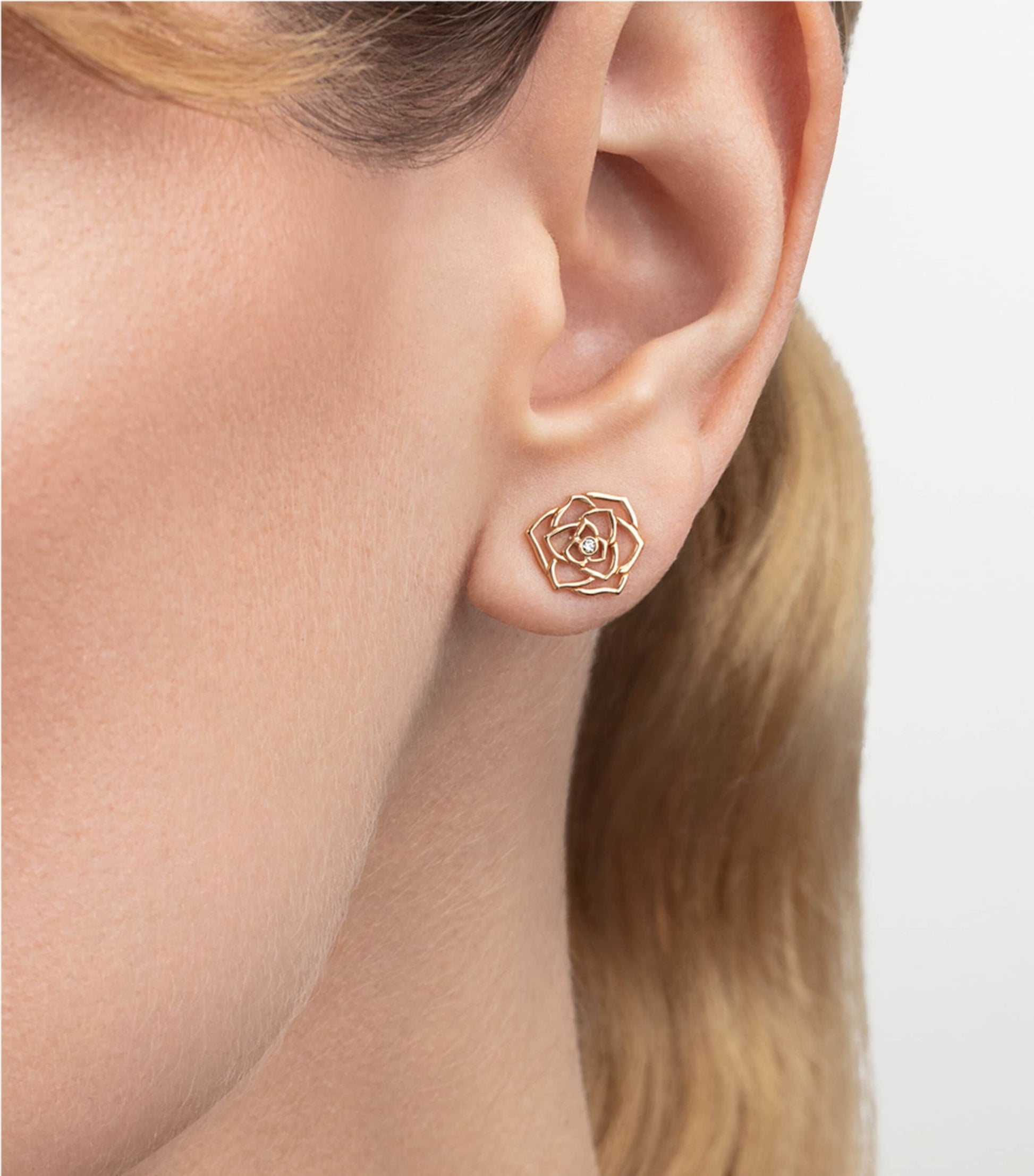 Rose Gold and Diamond Rose Earrings