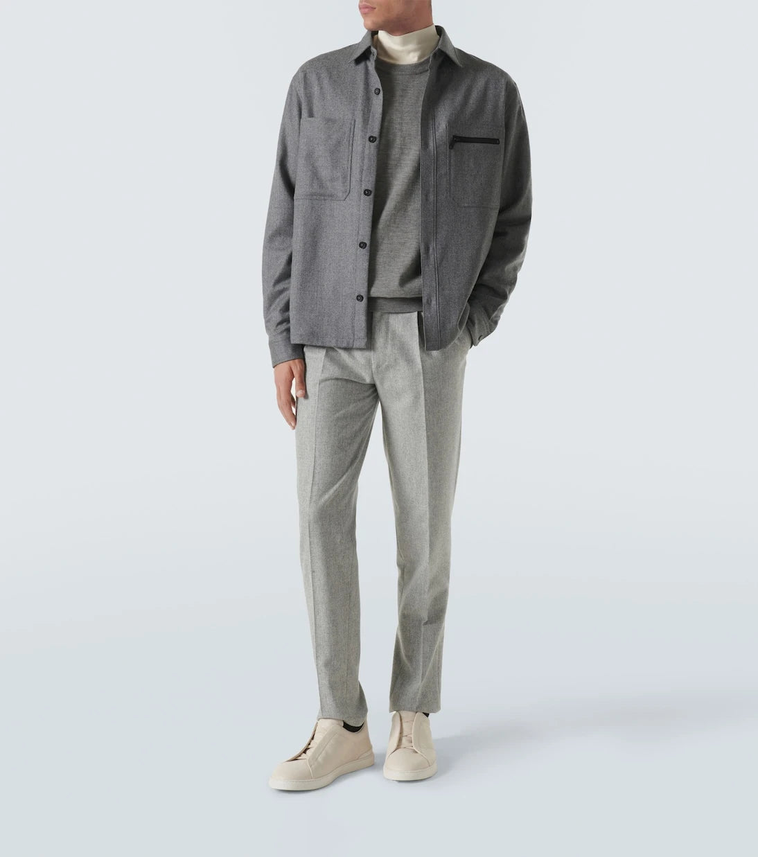 Zegna - قميص علوي مبطن من مزيج الصوف