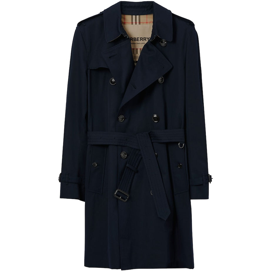 Burberry Blue Mid-Length Kensington Heritage Trench Coat