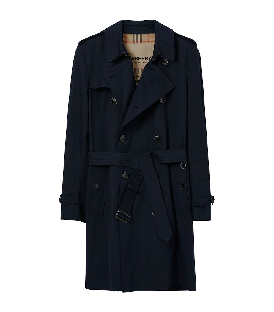 Burberry Blue Mid-Length Kensington Heritage Trench Coat