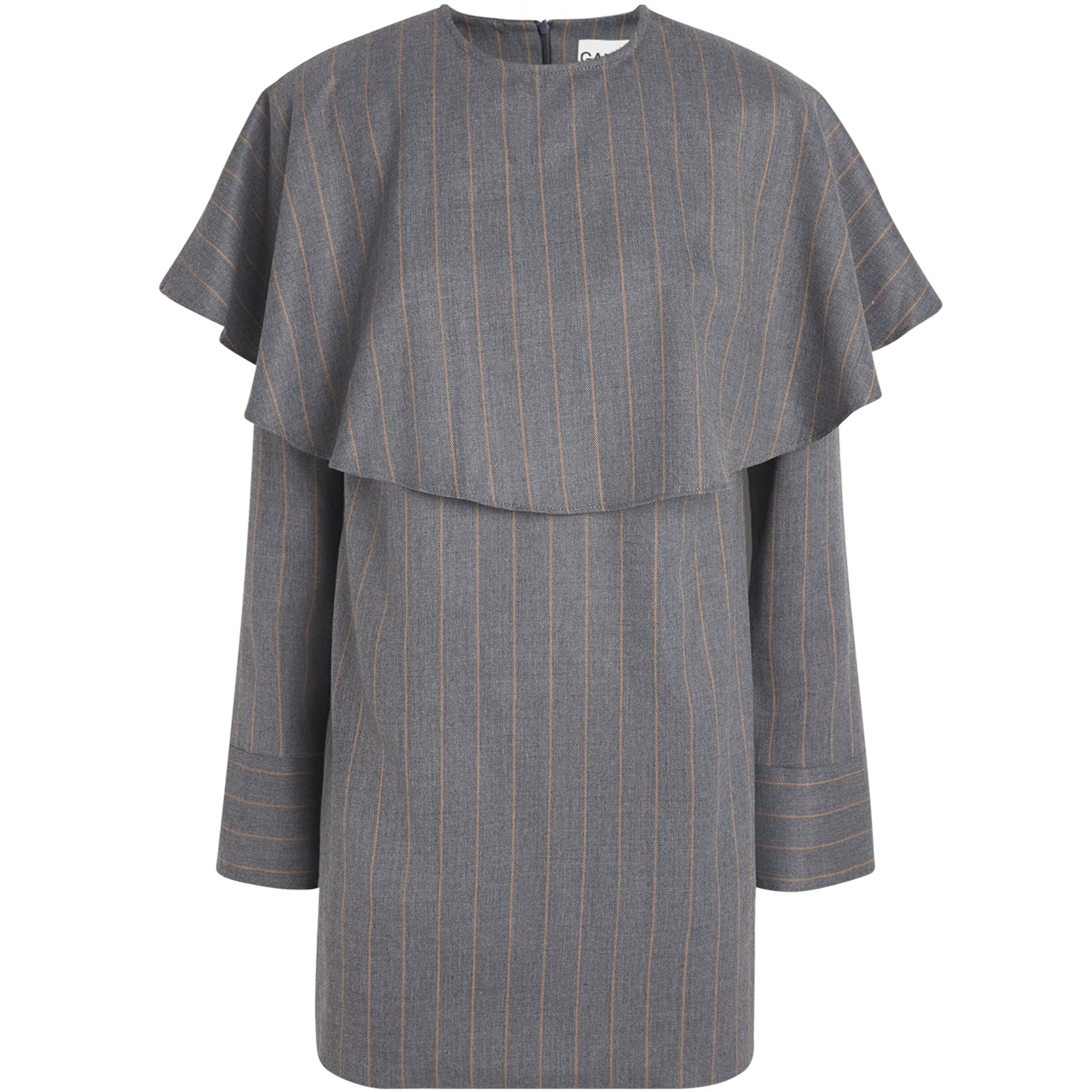 GANNI Grey Detachable-Collar Stripe Mini Dress