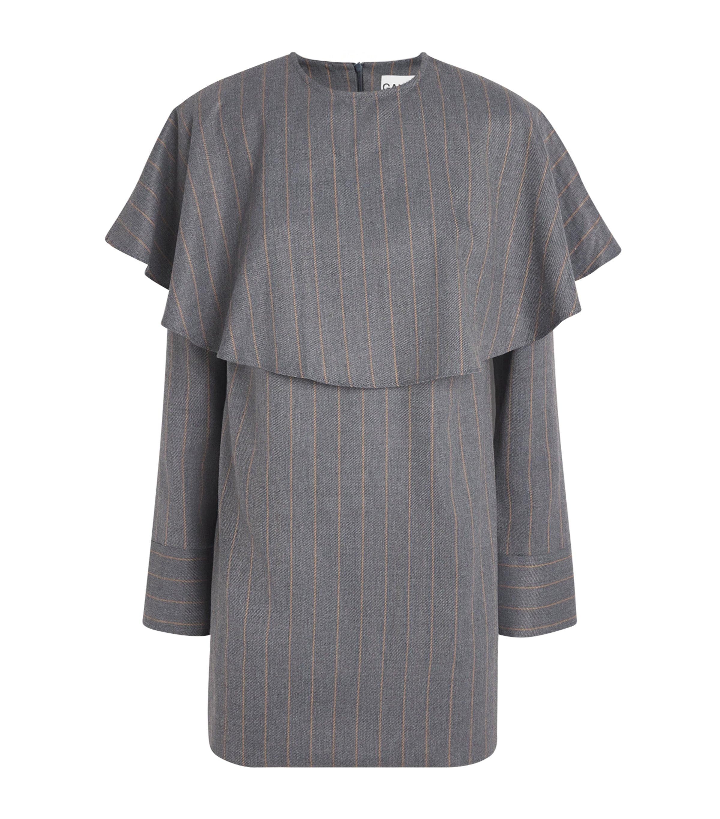 GANNI Grey Detachable-Collar Stripe Mini Dress