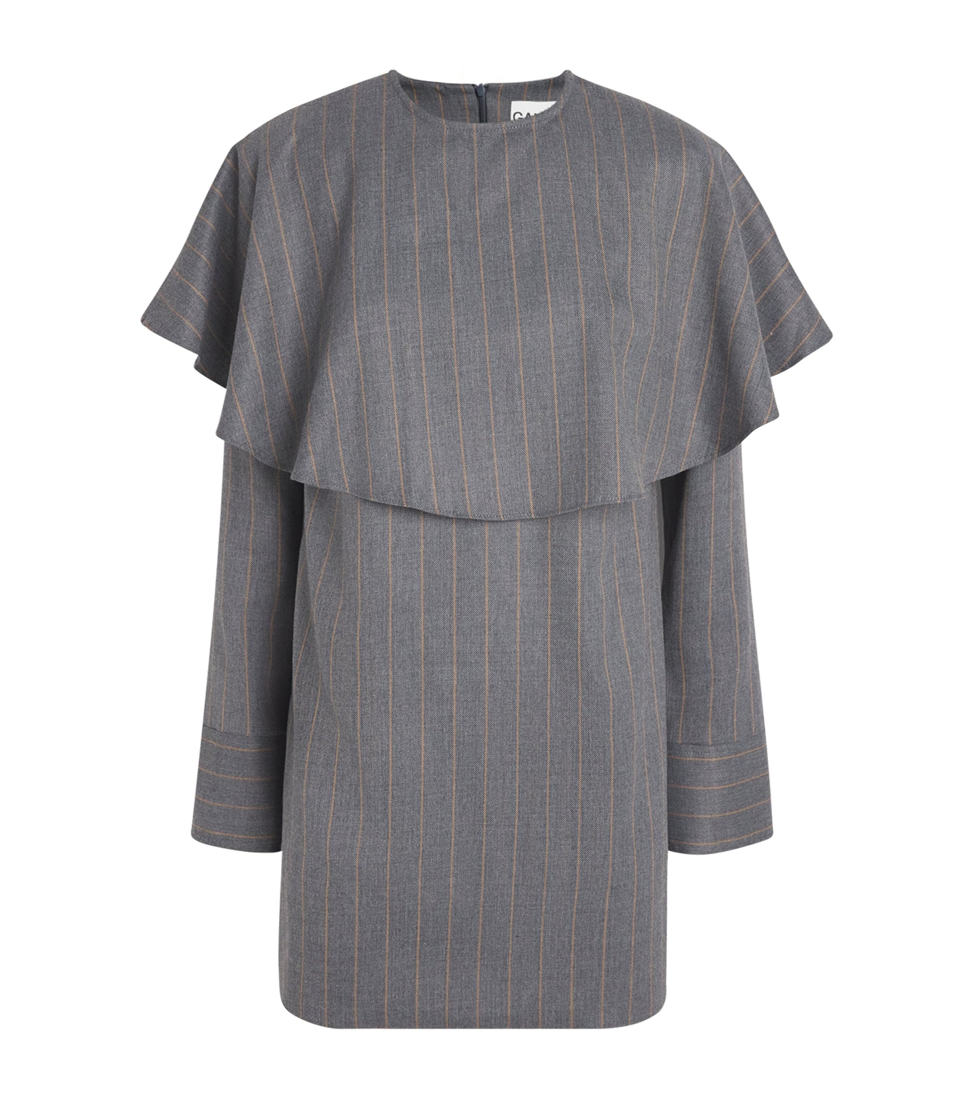 GANNI Grey Detachable-Collar Stripe Mini Dress