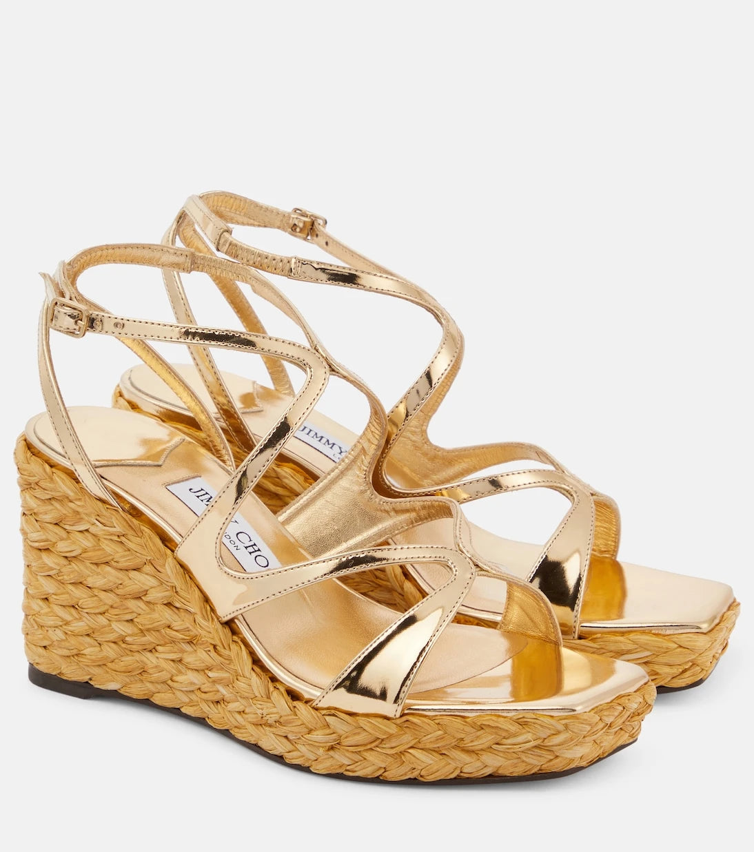 Jimmy Choo - أحذية إسبادريل بكعب ويدج Ayla من الجلد الميتاليك