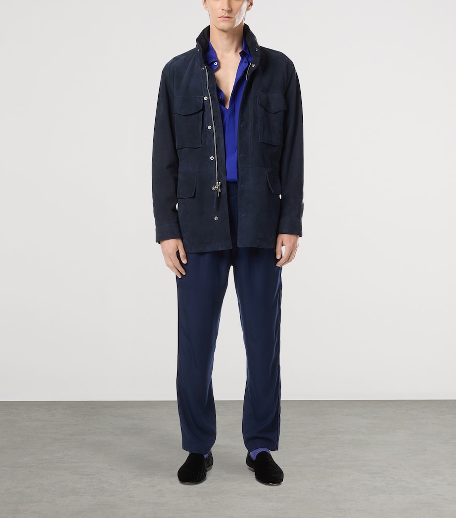 Navy Suede Four-Pocket Jacket