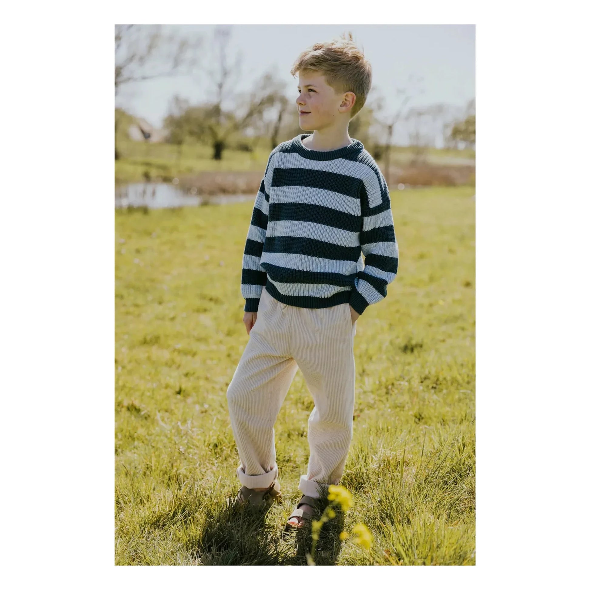 Yuki - Stripes Organic Cotton Sweater | Peacock blue