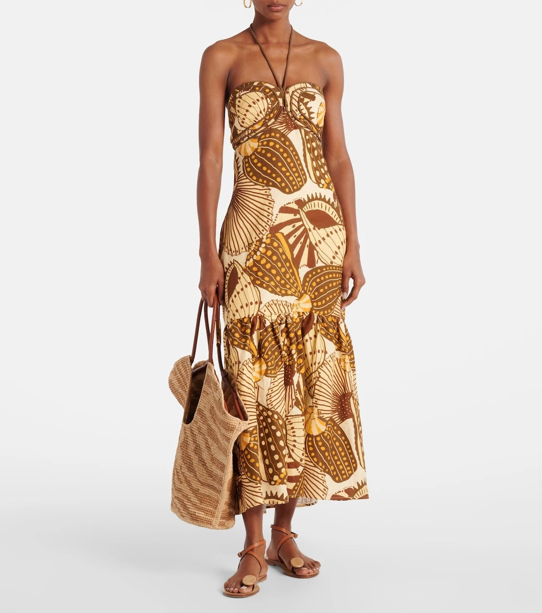Farm Rio - Shell Mix printed linen midi dress