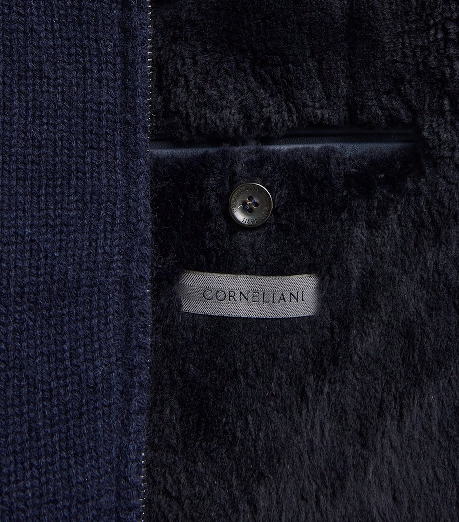 Cashmere Fur-Lined Zip-Up Cardigan