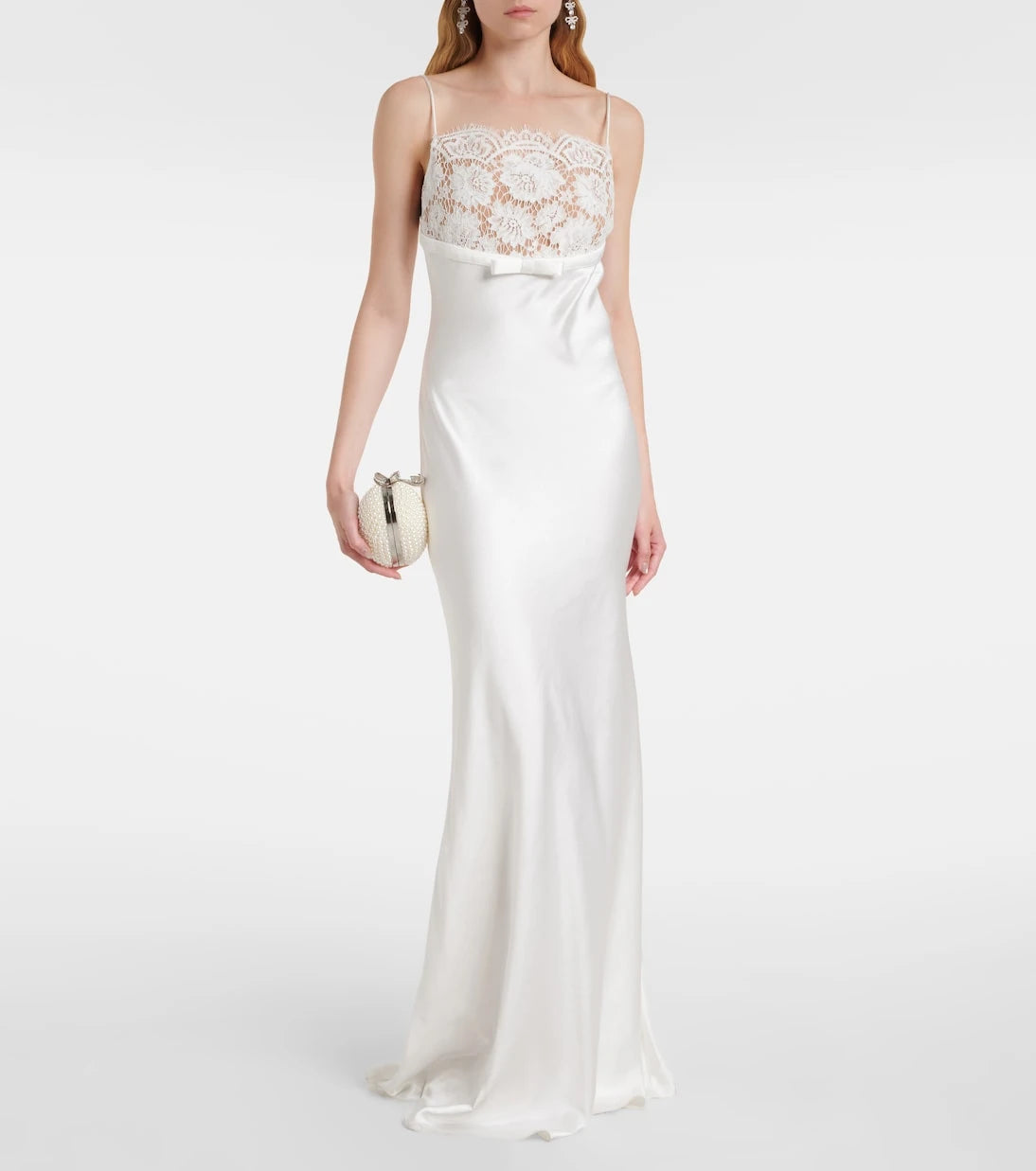 Self-Portrait - Lace-trimmed satin maxi dress