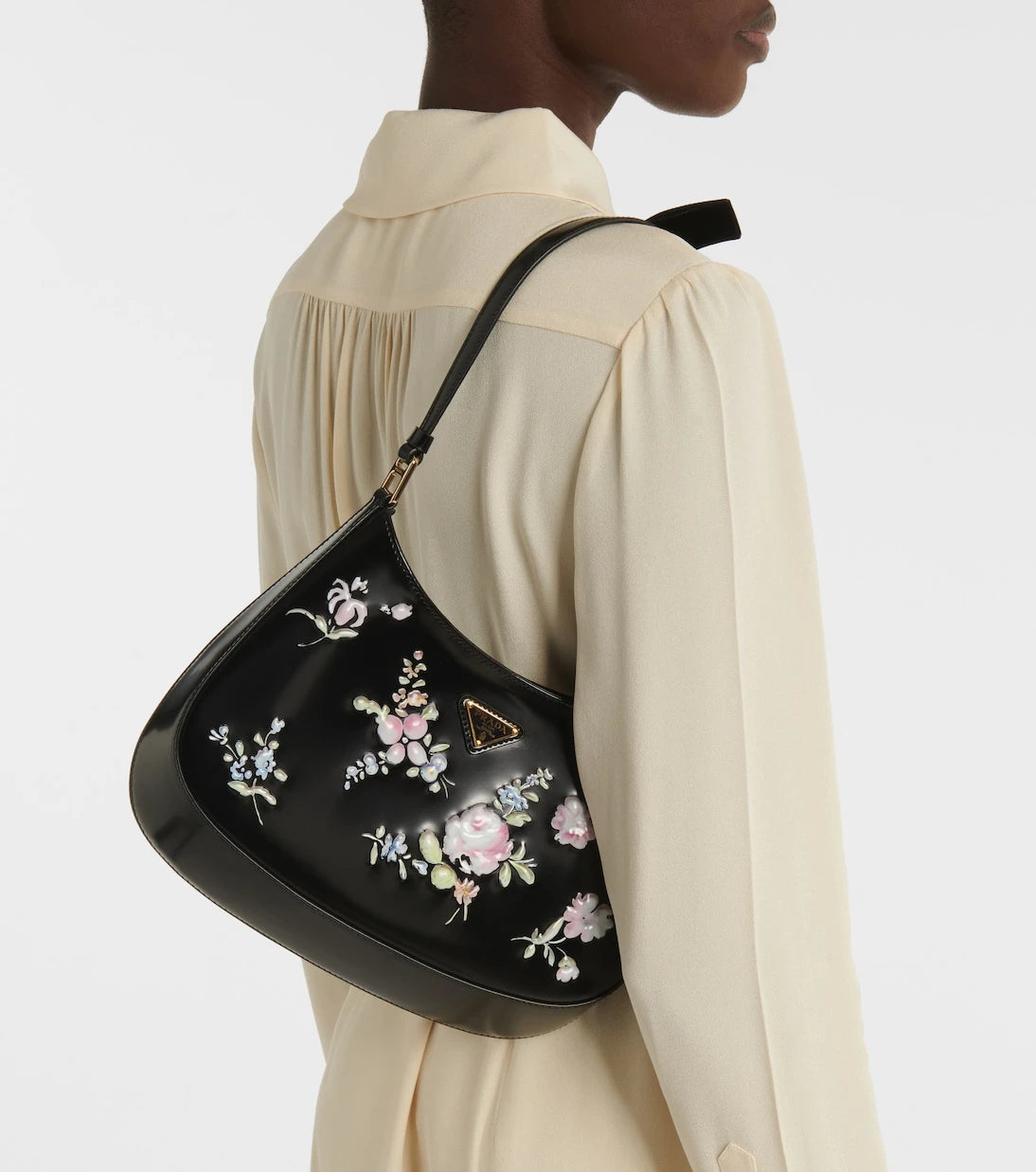 Prada - Prada Cleo floral leather shoulder bag