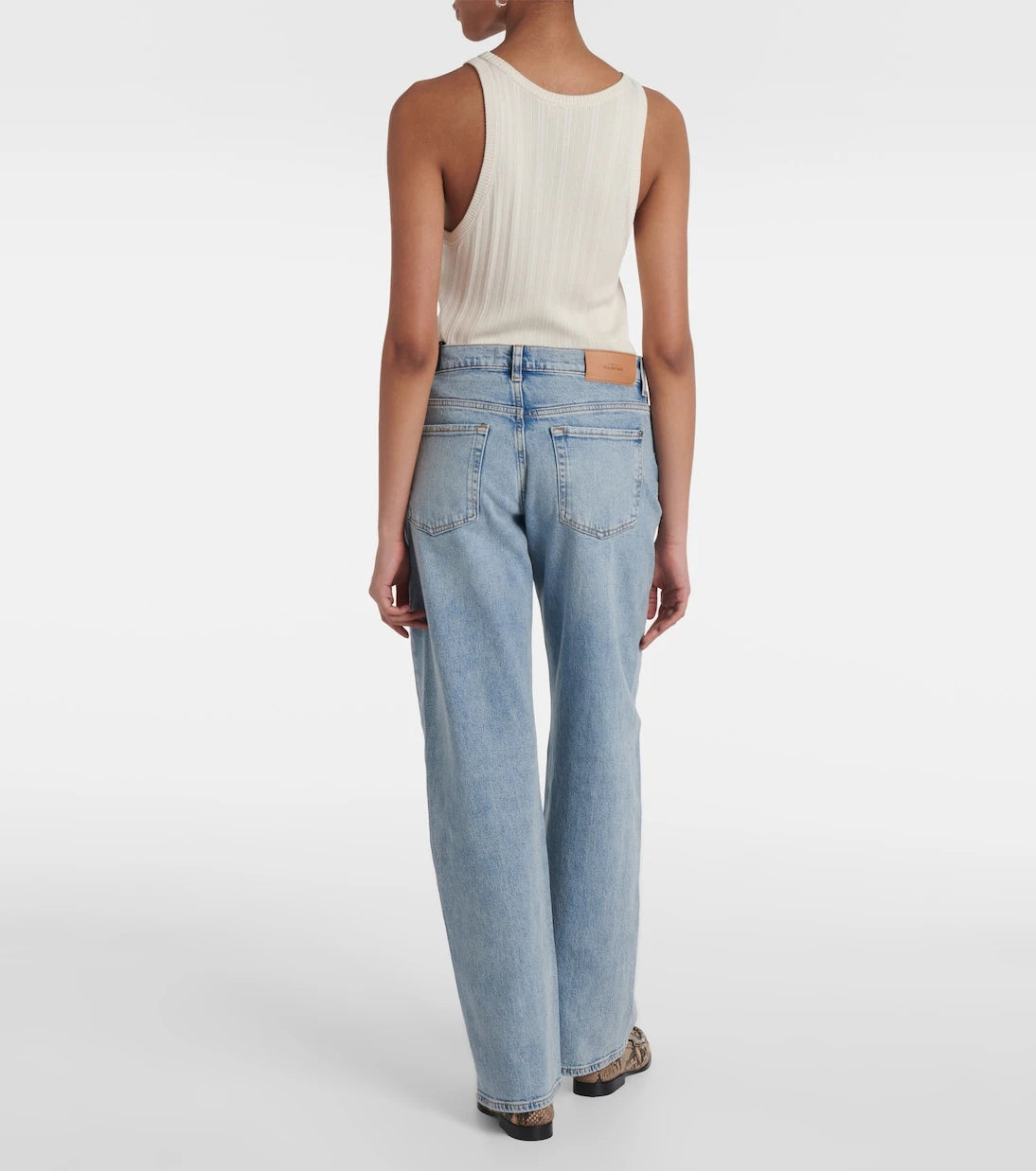 7 For All Mankind - بنطلون جينز تيس بقصة مستقيمة وخصر متوسط الارتفاع