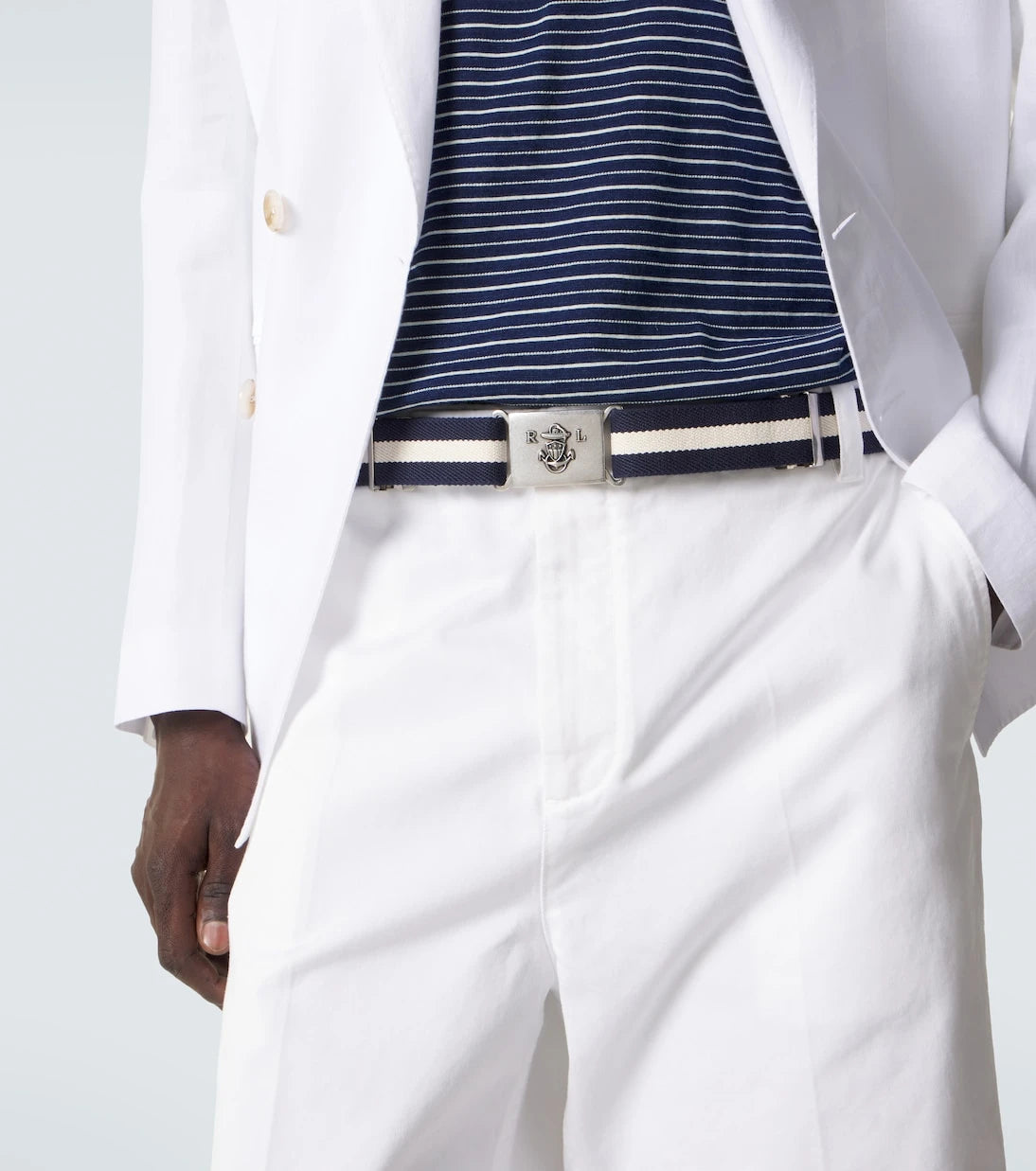 Ralph Lauren Purple Label - حزام مخطط مزين بالجلد