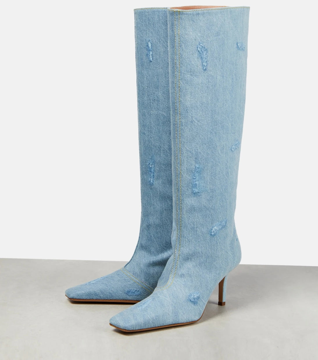 Acne Studios - Distressed denim knee-high boots