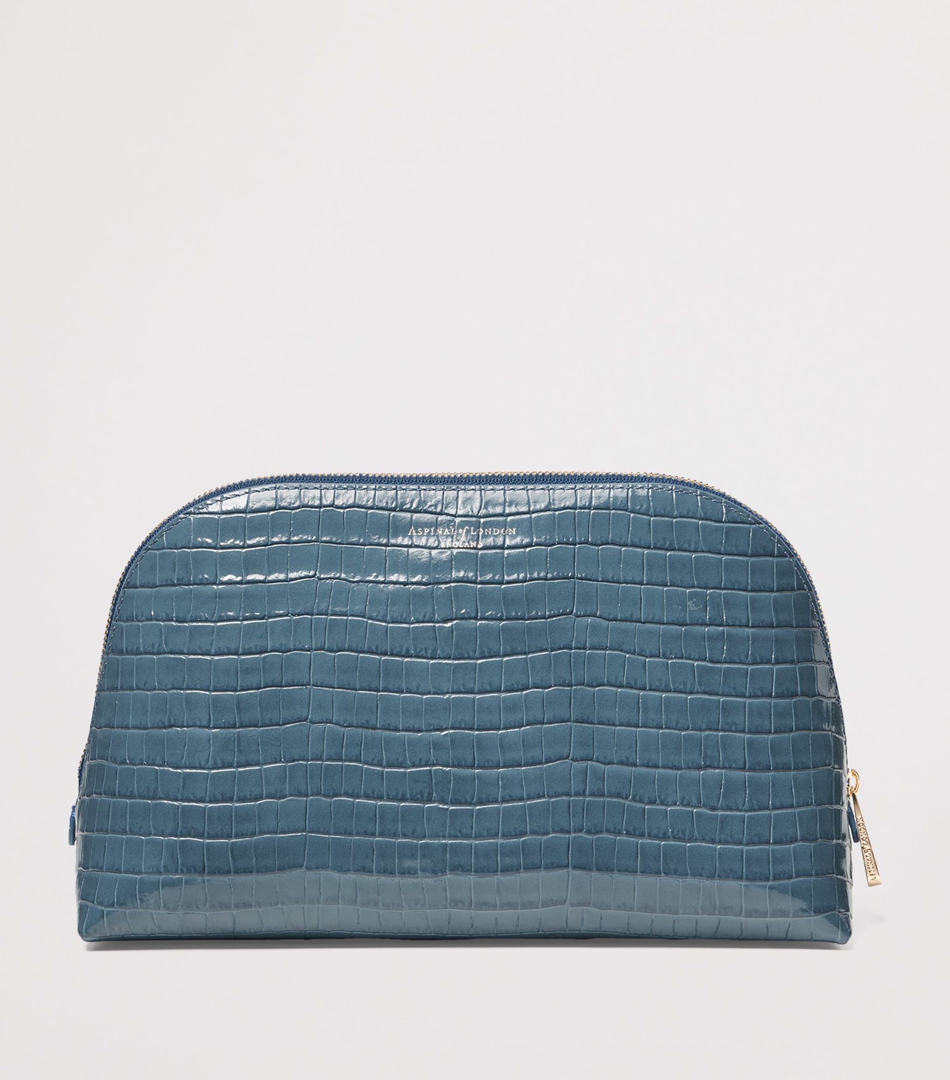 Large Leather Croc-Embossed Cosmetic Case