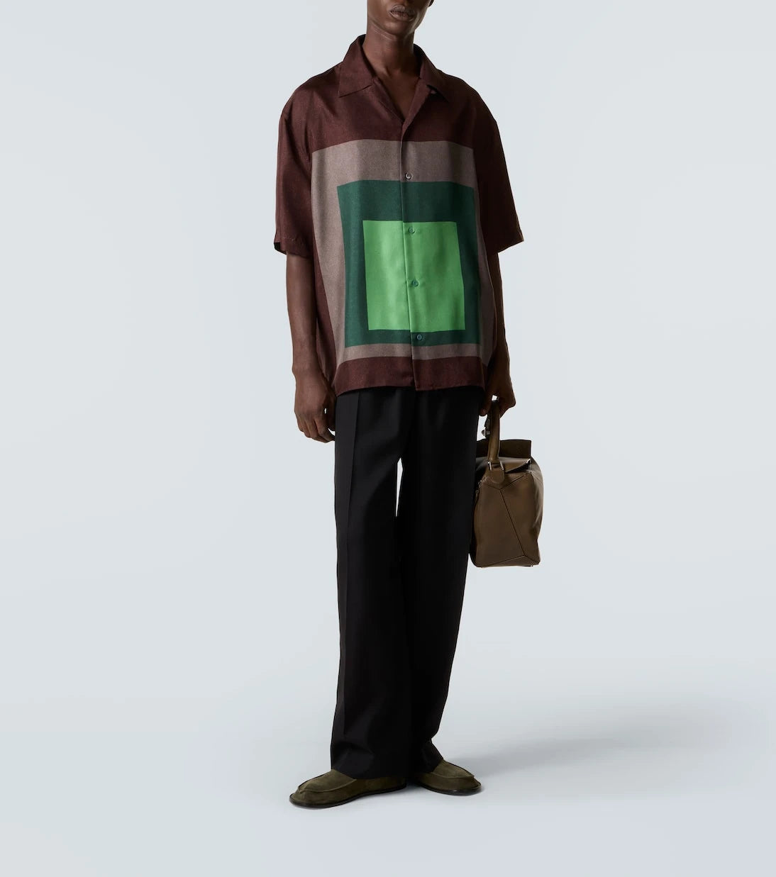 Loewe - قميص بولينج من التويل الحريري بطبعة ألبرز