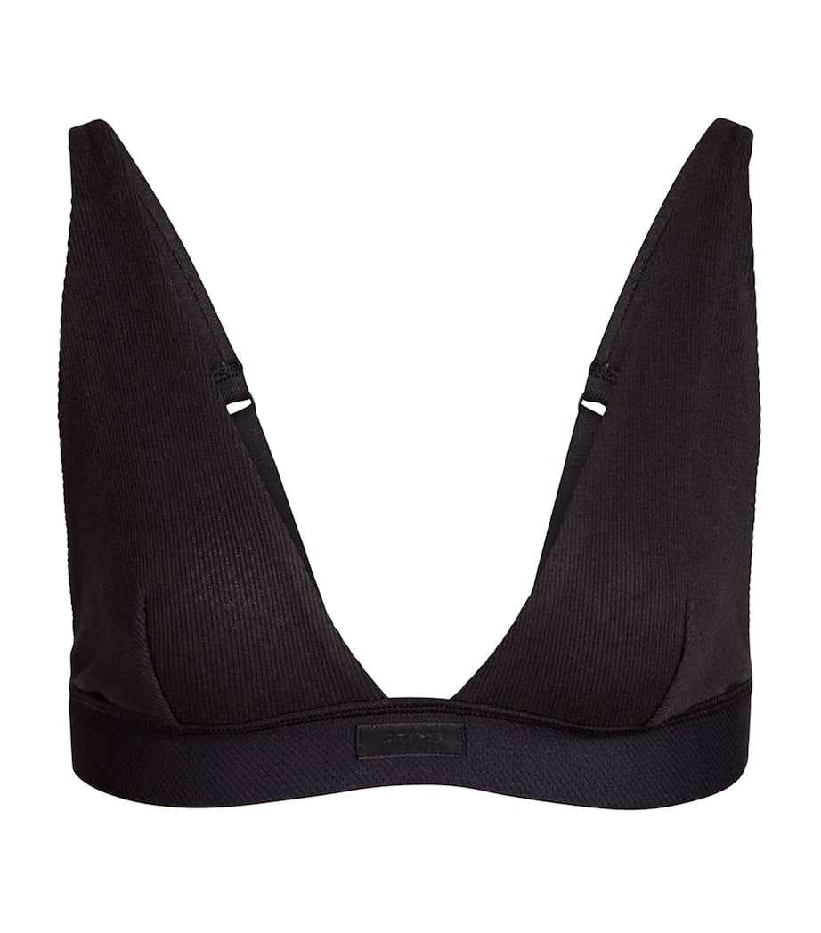 Skims Black Cotton-Blend Plunge Bralette