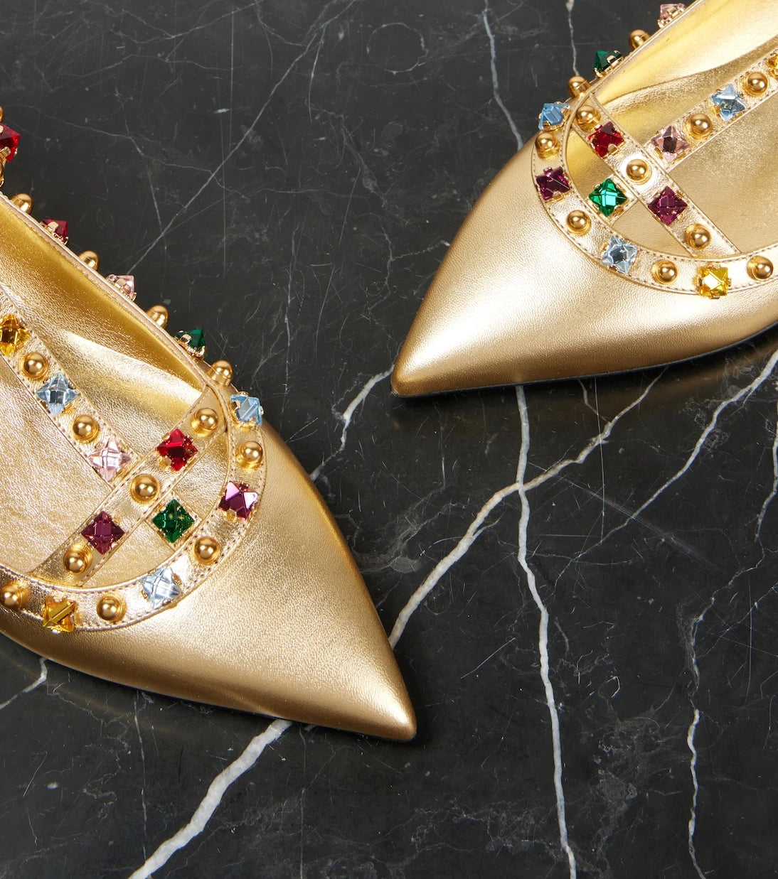Valentino Garavani - Rockstud metallic leather ballet flats